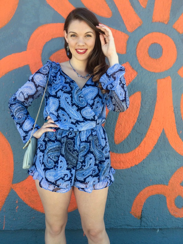 The Vogue Voyager - blue romper for spring. Looking for the perfect look for spring? Check out this ensemble featuring a blue romper. It's bright and can be dressed up or down for any spring occasion!